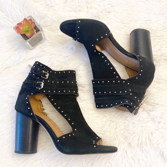 RAYE x Revolve | Matty Black Suede Studded Cuff Peep toe heel women’s 7.5 - Picture 5 of 11
